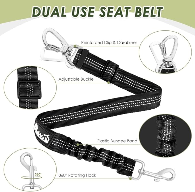 Lukovee Dog Seat Belt - Adjustable Dog Car Harness for Large, Medium & Small Dogs, Soft Padded & Breathable Mesh Dog Seatbelt with Car Vehicle Connector Strap (Black Double Clip, XX-Small)