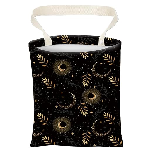 Car Trash Can, Cute Car Trash Bag, Hanging Car Organizer and Storage Bag, Trash Bin for Car Accessories, Vehicle, Travelling, Camping Black Golden Pattern