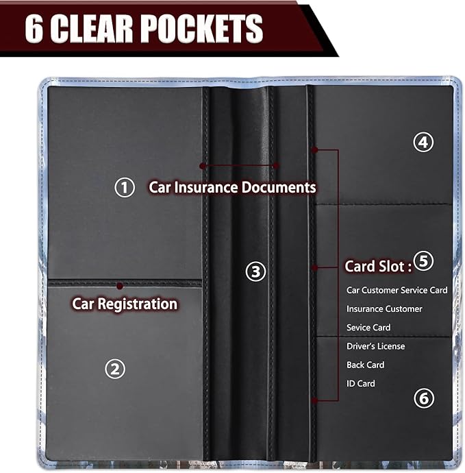 Car Document Holder with Magnetic Shut, Car Registration and Insurance Card Holder, Vehicle Glove Box Organizer Documents, Driver License, Auto Paperwork Organizer Wallet, Purple Dragon On Snowy Peak