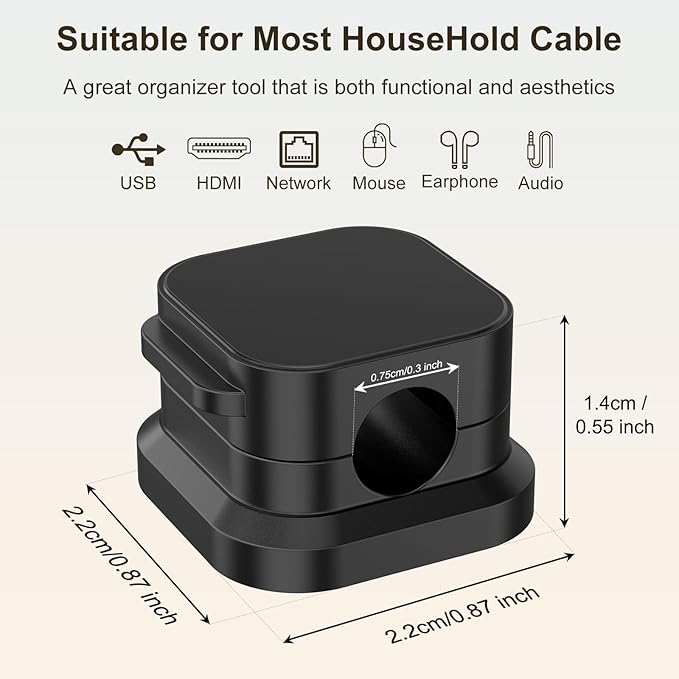 10 Pack Magnetic Cable Clips, Cord Organizer Holder with Strong Adhesive, Desk Cable Management for Home Office Car Desktop Nightstand, Adjustable Wire Keeper (Black)