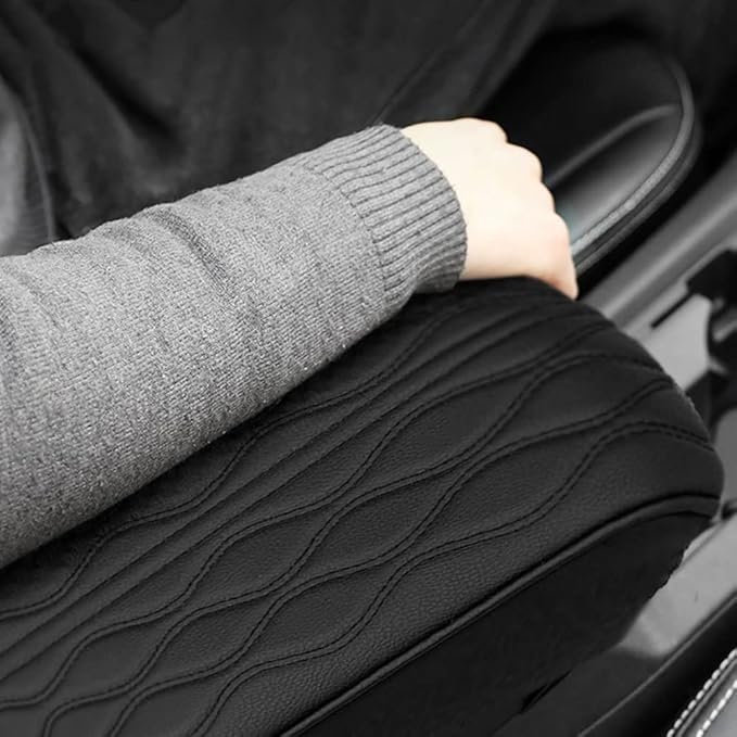 AIIONP Leather Car Armrest Box Pad, Universal Car Center Console Cover Pad, PU Leather Car Armrest Seat Box Cover Protector, Center Console Armrest Pad for SUV, Truck, Car (Grey, Wave Pattern)