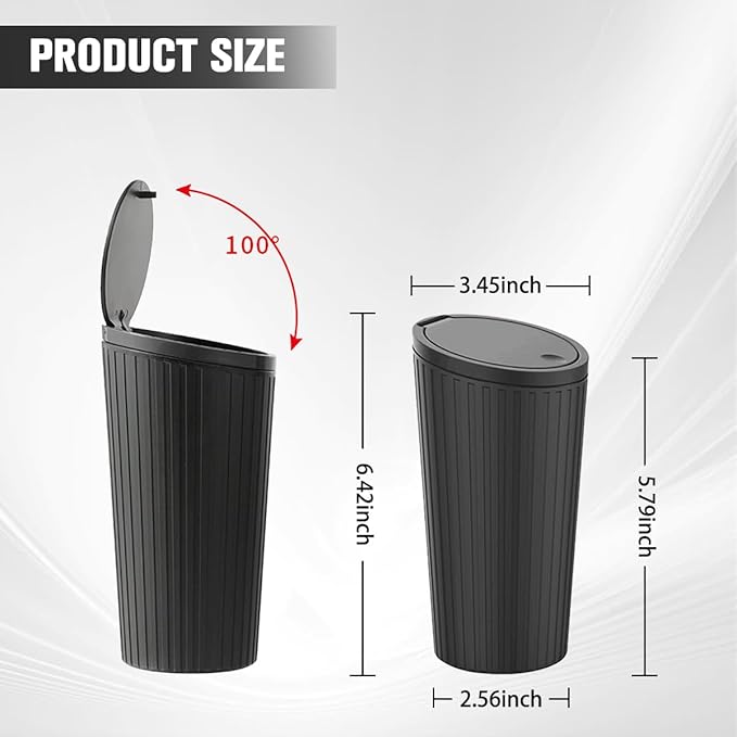 Car Trash Can with Lid, Mini Leakproof Cup Holder Vehicle Garbage Bin with 15PCS Rubbish Bags, Automotive Front Back Seat Dustbin Organizer, Universal for SUV Sedan Truck (Black)