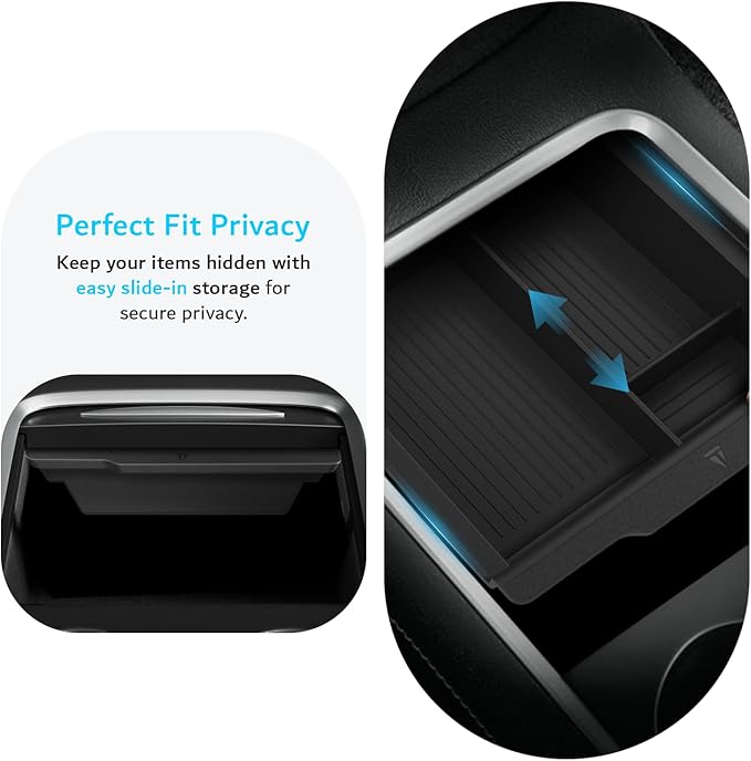 TUDIA Center Console Organizer Tray Designed for Tesla Model 3 (2021-2023) / Model Y (2021-2024) - [NOT Compatible with Model 3 2024/2025] Smooth Slide Silicone Interior Storage Accessories