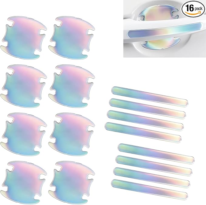 Cuymoap 16 PCS Car Door Bowl and Handle Protectors, Anti-scratch Waterproof Paint Protective Film, Thickened Tight Fit Decoration Trim, Universal Self-adhesive Exterior Part for Car (Multicolored)
