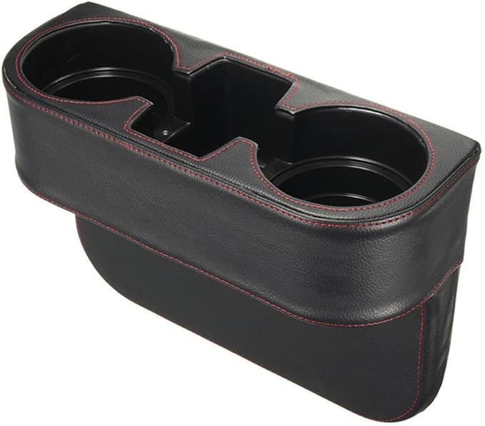 IOKONE Car Cup Holder, Auto Cup Drink Holders，Multifunctional Auto Front Seat Organizer with PU Leather Cover, Gap Filler Storage Box Coin Bucket Console Side Pocket Cell Mobile Phone Holder (Black)