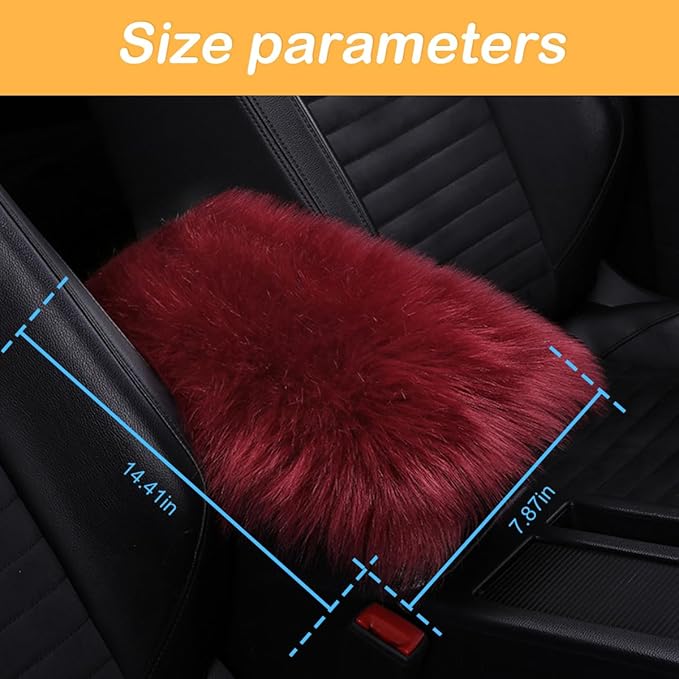 Auto Center Console Pad, 11.8" x 7.9" Furry Armrest Cover Universal for SUV/Truck/Car, Warm Winter Premium Faux Sheepskin Wool, Soft Fluffy Car Armrest Seat Box Cushion Protector (Wine Red)