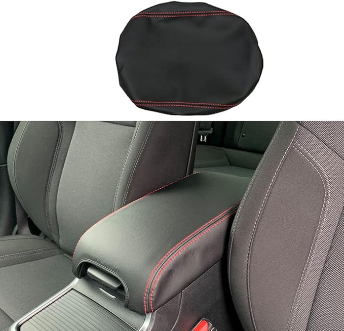 BOYUER Center Console Cover Armrest Leather Pad Cover Compatible with Dodge Charger 2011-2023/Chrysler 300 2015-2023（Red Stitches，Black Cushion, Neoprene）
