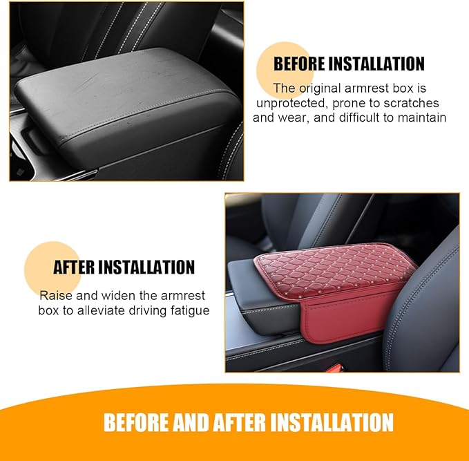 Bling Car Center Console Cover, Leather Crystal Rhinestone Vehicle Armrest Cushion Pad with Side Storage Bags, Scratch Resistant Auto Middle Console Protection Mat, Universal Fit (Wine Red)