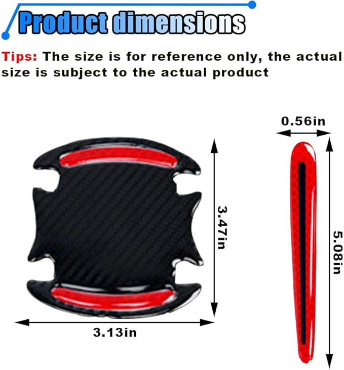 8PCS Reflective Car Door Handle Protector Stickers - Carbon Fiber Auto Handle Guard, Anti-Scratch, Red