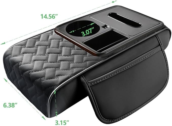 Arm Rest Cover for Car 6.3" Narrow Style,6-in-1 Microfiber Leather Center Console Cover with 2 Storage Bags Cup Holder, Tissue Box Slot, Phone Slot,Universal Accessories Interior Organizers (Grey)