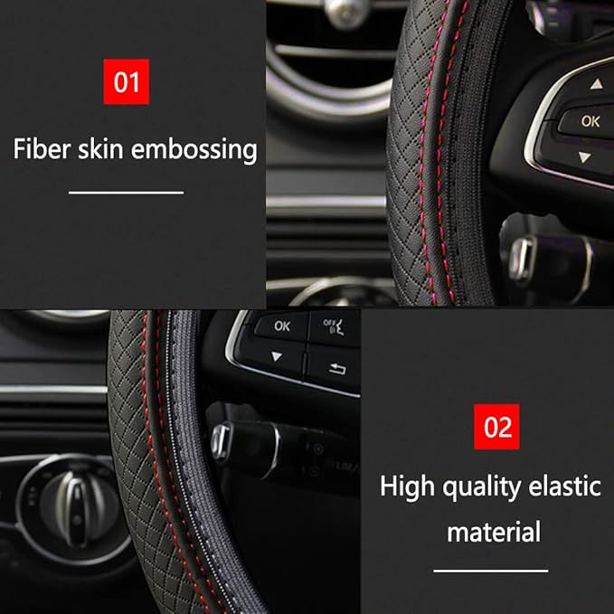 Car Steering Wheel Cover, Steering Wheel Cover for Men and Women, 15 Inch Microfiber Leather Auto Steering Wheel C Over, PU Leather Car Steering Wheel Cover Fit for Most Cars, SUVs, Trucks