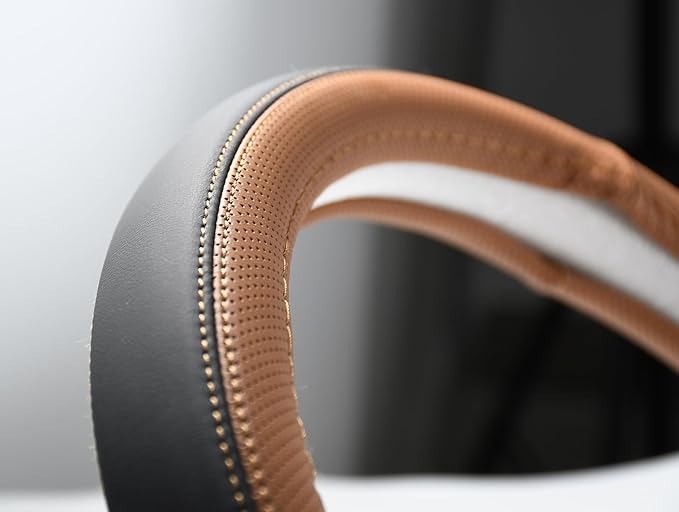 Nappa Napa Leather & Stitched Perforated Leather Steering Wheel Cover with Rubber Shaping Interior for Volvo XC60 XC90 XC40 S60 V60 C40 14½ to 15 inches SW