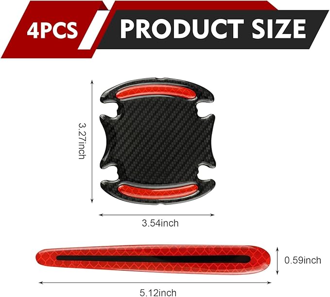 8 PCS Car Door Handle Protector Sticker, PVC Carbon Fiber Reflective Door Bowl & Handle Decoration Decal, Anti-Scratch Car Handles Sticker, Universal for Most Cars (Red)