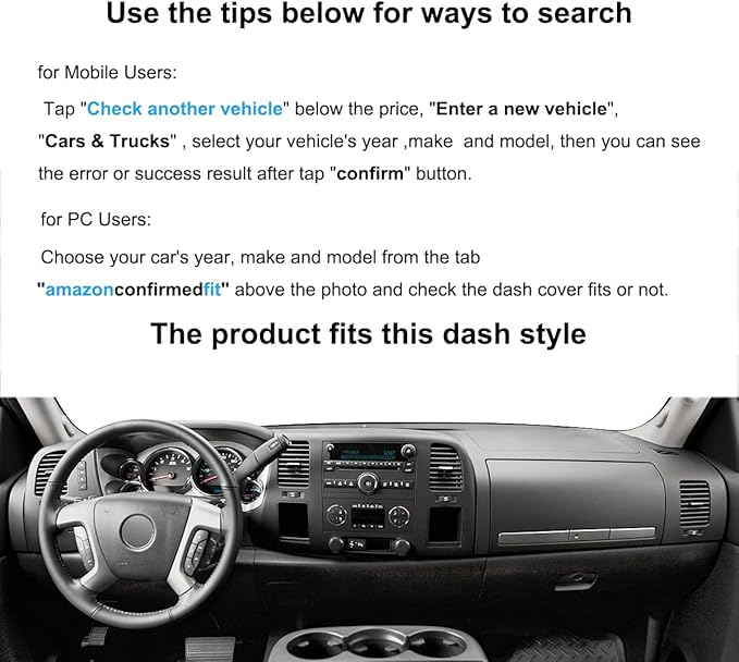 Dash Cover Custom Fit for Chevy Chevrolet Silverado 1500 LT/WT 2007-2013 2500 HD / 3500 HD/GMC Sierra 2007-2013 .Dashboard Cover Mat Pad Carpet (08-13, Black) Y74
