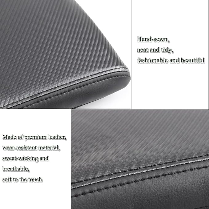 XITER 1PC Leather Center Console Armrest Box Cover Waterproof Cushion Pad for F150 2009-2014 Not Fit Jump Seat Console(Red Stitches)