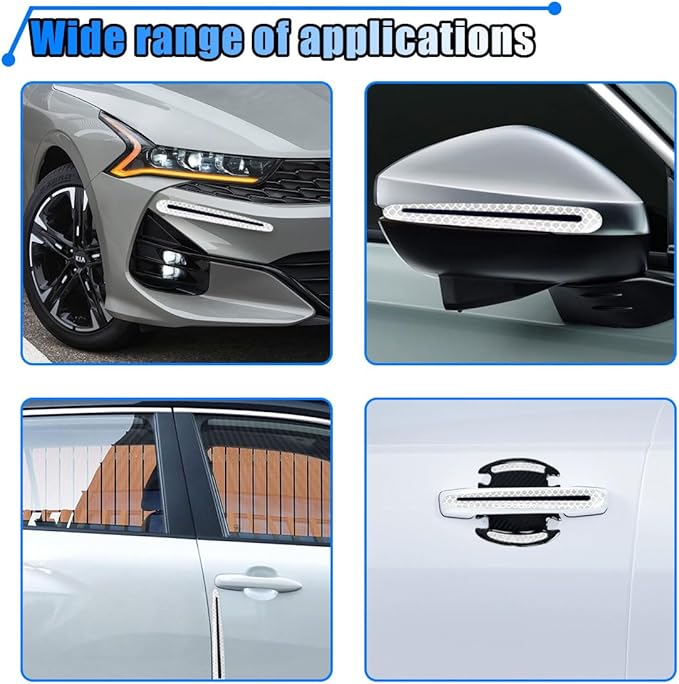 8PCS Reflective Car Door Handle Protector Sticker, Carbon Fiber Auto Door Handle Cup Paint Guard Protective Film, Anti-Scratches Car Door Handle Bowl Sticker, Self-Adhesive & Non-Marking (White)
