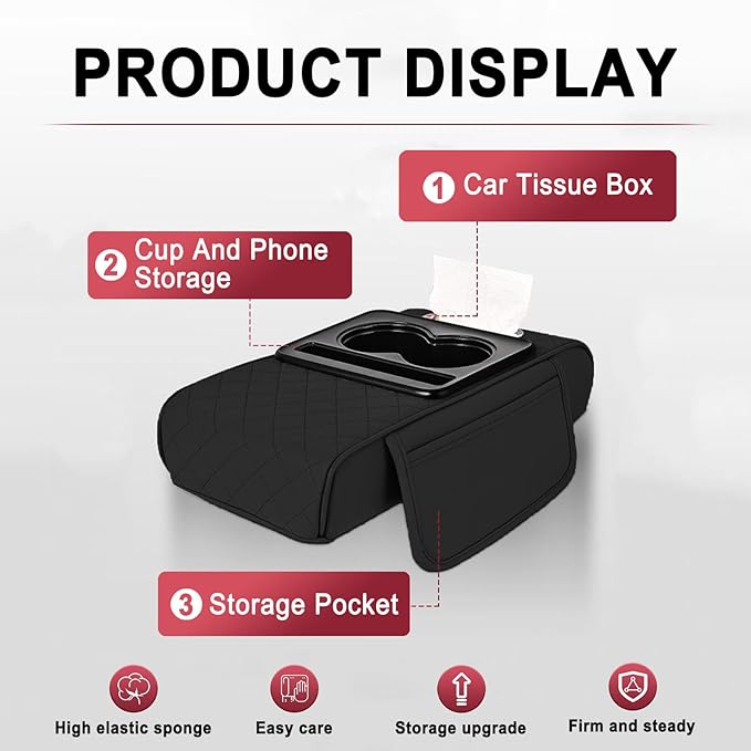 Car Armrest Storage Box for Nissan Hardbody (D21) 1986–1997, Center Console Organizer with Side Pocket, Ergonomic Memory Foam Armrest Cushion, Car Elbow Support Pad,C Brown