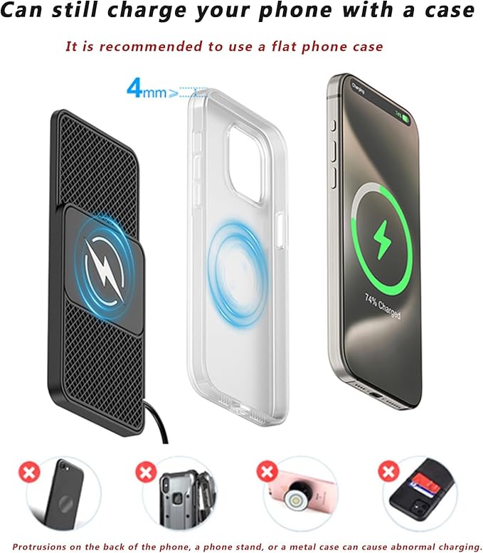 Fast Wireless Car Charger Pad for Nissan Micra Pulsar Patrol Livina Pathfinder Magnite Terra, Non-Slip Charging Mat 20W Silicone Automobile Center Console Cell Phone Cordless Chargers Type C/USB