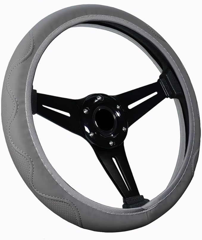 Elastic Steering Wheel Cover Gray Universal 14-15 inch Steering Wheel Covers Soft Microfiber Leather Breathable Anti-Slip Durable Car Accessories Fit for Suvs, Vans, Trucks