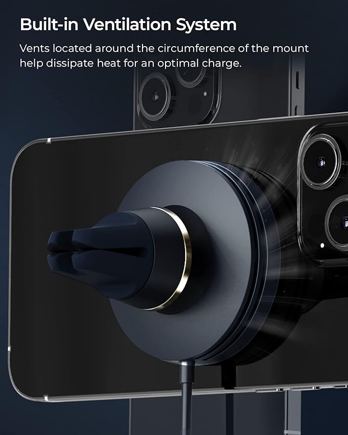 iOttie Velox Mini MagSafe Compatible Air Vent Car Mount in Midnight Blue with Wireless Charging. Compatible with MagSafe iPhones Including iPhone 12/13/14/15/16/17 Series (Car Charger Not Included)