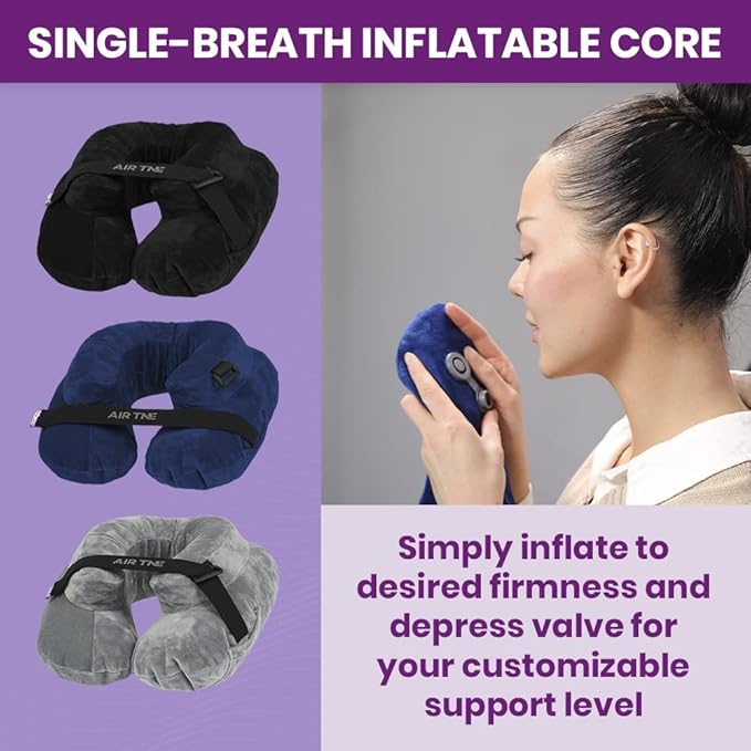 Cabeau Inflatable Travel Pillow – Air TNE – Adjustable, Lightweight, and Supportive for Sleeping on Airplanes, Trains, and Cars– Customized Fit and Compact Carrying Case (Royal Blue)