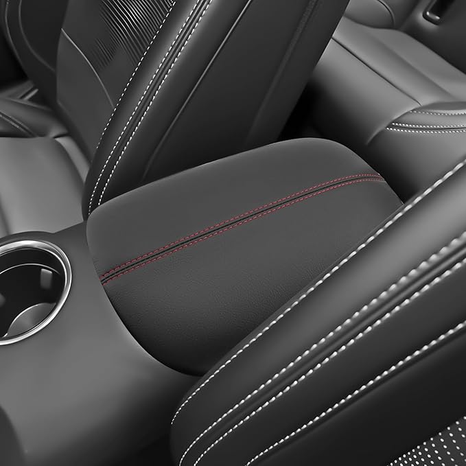SKTU for 2024 2025 2026 Ford Mustang Accessories Center Console Cover for 2024 2025 2026 Ford Mustang Armrest Cover 2024 2025 2026 Mustang Center Console Cushion (Black with Red Line)