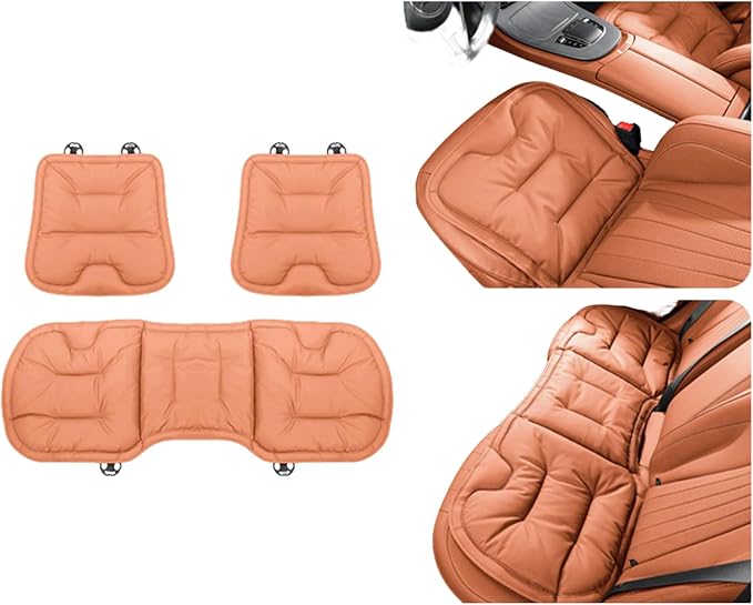 Bzxpk Skin-Friendly & Dirt-Repellent Leather Car Seat Cushion, Non-Slip PU Leather Seat Cover for Car, Office Chair & Travel, Breathable Comfort Cushion (Orange, Three-Piece Set)