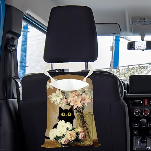 Pykfrhh Black Cat Car Trash Bag, Car Trash Bag Hanging, Vintage Waterproof Cars Back Seat Hanging Organizer and Storage Trash Bags for Vehicle Travelling Camping