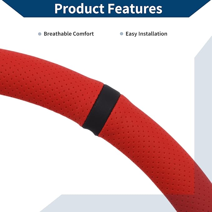 PU Artificial Leather Steering Wheel Cover ABS Car Steering Wheel Protector 14.96" Red Black 1Pc