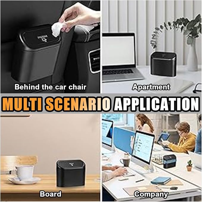 Mini Car Trash Can with Lid, Small Automotive Dustbin Garbage Container, Waterproof and Leak Resistant Car Storage Box with a roll of Plastic Trash Bags, Car Accessories Trash Bin for Vehicle, Home
