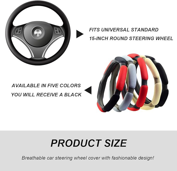 Car Steering Wheel Cover, 15" Anti-Slip Steering Wheel Protector Soft Hand Pad Cushion, Breathable Ice Silk Auto Wheel Wraps Comfy Grip All-Season Protector for Most Vehicles (Black)