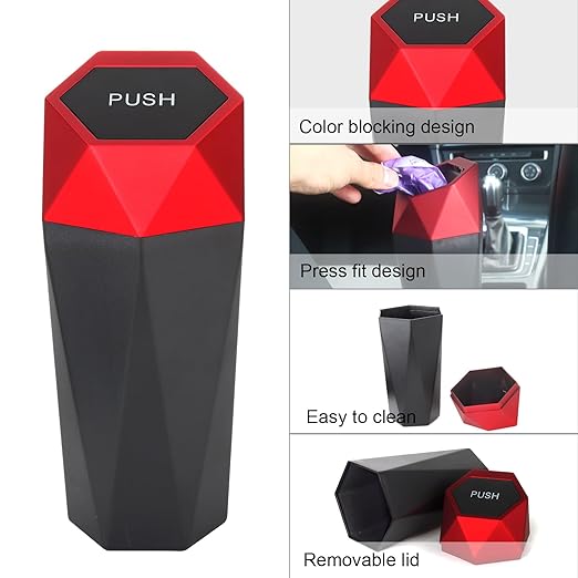 LoyaGour Car Trash Can Bin,Small Garbage Can with Lid,Automotive Cup Holder Mini Cars Trashcan,Portable Cute Cars Door Trash Cans,Women Car Essentials Gadgets Dustbin (2Pcs, Red)