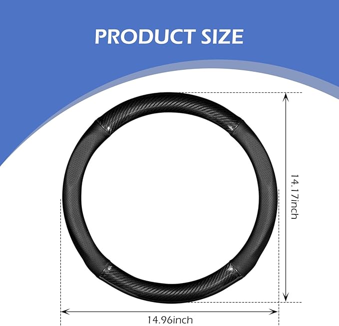 Car Steering Wheel Cover, Carbon Fiber Trim Breathable Sweat-absorbent Protector, Close Fitting Non-slip and Scratch-resistant Cover for All Seasons, for Most Cars Trucks (Black #Round)