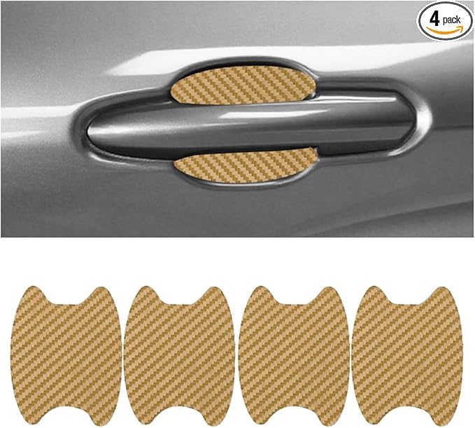 Car Door Handle Cup Protector, 4PCS Carbon Fiber Anti-Scratch Vehicle Door Handle Bowl Sticker, Self-Adhesive Automotive Paint Protective Film, Universal for SUV RV Truck (Golden)