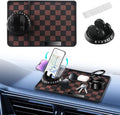 NHHEO Car Anti Slip Mat Dashboard Tray Decorations Sticky Pad Thicken Washable with 360° Rotating Universal Phone Pad Holder+Number Plate for GPS Aromatherapy Sunglasses Key(Black&Brown)