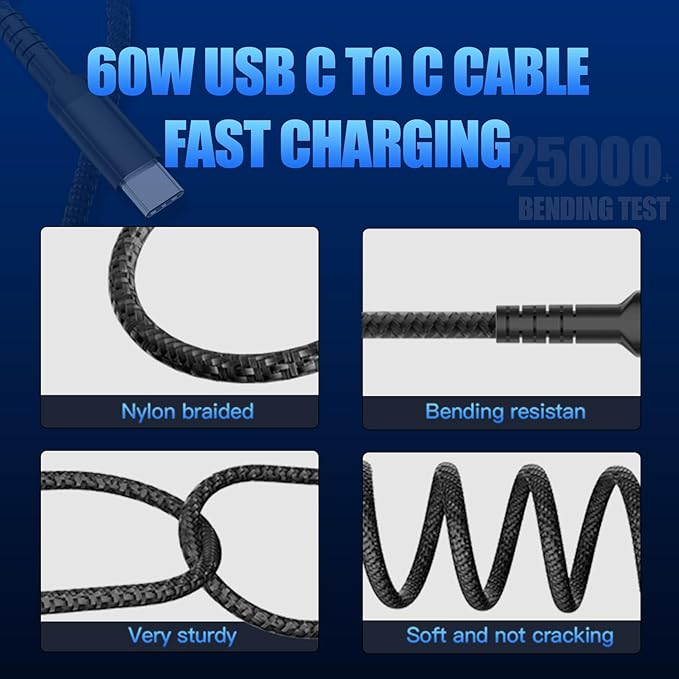 Car Charger with USB C Cable, 78W 4 Port Car Phone Charger Adapter Fast Charging, Dual USB C Car USB Adapter for iPhone 17 16 15 14 13, iPad, Samsung Glaxy, Android (Black & Cable)