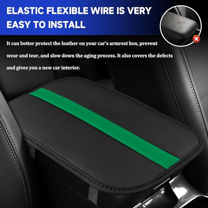 Car Center Console Cushion Pad, Arm Rest Cover for Car, Leather Waterproof Auto Armrest Seat Box Protector, Auto Armrest Storage Box Accessories Fits for Most Vehicles, SUVs, Trucks (Green)