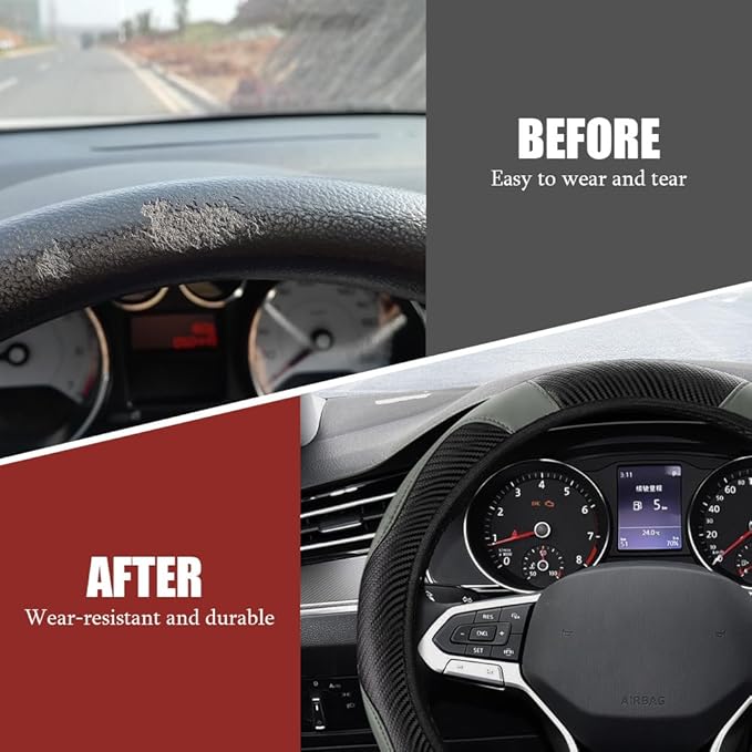 Car Steering Wheel Cover, Steering Wheel Protector, Universal 14.5-15 Inch Microfiber Leather Breathable Auto Steering Wheel Covers, Carbon Fiber Steering Wheel Cover for Women Men (Gray)
