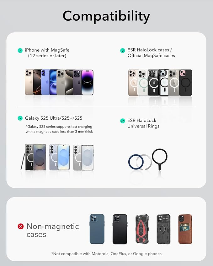 ESR for MagSafe Car Mount Charger, 15W Magnetic Wireless Car Charger, for MagSafe Phone Charging, Air Vent Phone Holder for iPhone 17e/17-12, Samsung Galaxy S26/S25, with 36W QC 3.0 Fast Charging