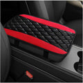 Car Center Console Cushion Pad, 12.6"×7.5" Waterproof Leather Armrest Seat Box Cover Protector, Soft Comfortable Anti-Scratch Arm Rest Console Pad for Most Cars Trucks SUVs (Black & Red)