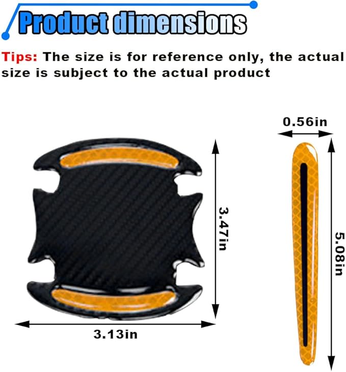 8PCS Reflective Car Door Handle Protector Sticker, Carbon Fiber Auto Door Handle Cup Paint Guard Protective Film, Anti-Scratches Car Door Handle Bowl Sticker, Self-Adhesive & Non-Marking(Yellow)