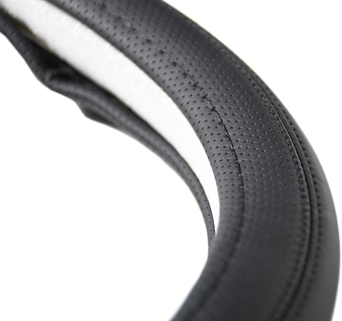 Nappa Napa Leather & Stitched Perforated Leather Steering Wheel Cover with Rubber Shaping Interior,Sweat Absorbent for 14½" to 15" car Pickup SUV 14.5 to 15 inches
