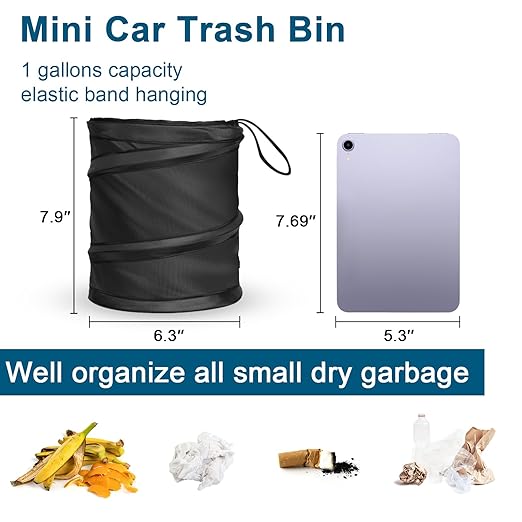 Kincown Car Trash Can, 2 Packs Mini Collapsible Pop-up Car Garbage Can, Waterproof Hanging Car Trash Bag with Velcro, Car Trash Bin, Black