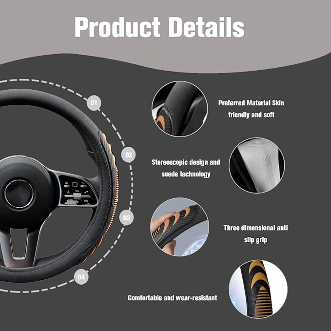HZEL Car Steering Wheel Cover, 14.5-15" Breathable Vehicle Steering Wheel Protector with Anti-Slip Lining, Comfortable Auto Interior Decoration Accessories, Universal for Truck SUV Sedan (Coffee)