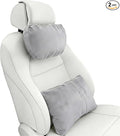 2PCS Car Pillow for Car Neck Pillow for Driving Seat Leather Neck Support Soft Cushion Back Support Head-Rests for Vehicle Sleeping with Elastic Adjustment Strap (Grey, Head and Lumbar)