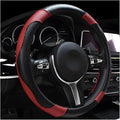 Car Steering Wheel Cover, 15 Inch Carbon Fiber Leather Stitching Color Steering Wheel Protector, Anti-Slip Elastic Breathable Steering Wheel Cover Stylish Decor for Most Cars (Wine Red)