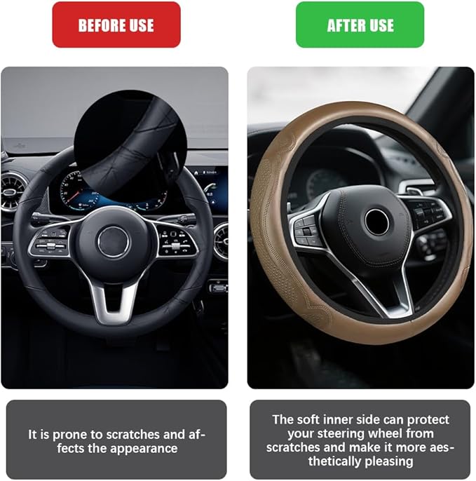 Car Steering Wheel Cover, Steering Wheel Accessories, Breathable Microfiber Leather Auto Wheels Protector, Universal 15 Inch Anti-Slip Protector Car Accessories for SUV Sedan Truck (Beige)