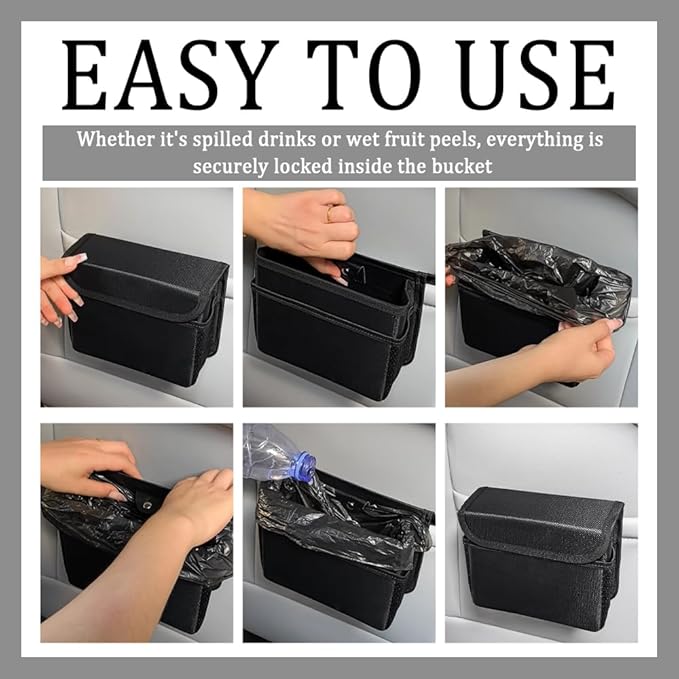 Upgraded Magnetic Car Trash Can with Lid,Mini Hanging Car Trash Bin with Mesh Pocket & 30PCS Garbage Bag,Collapsible Cars Garbage Can as Cars Storage Organizer for Most Auto