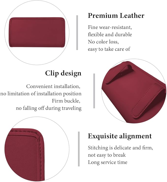 Car Trash Can, Foldable Leather Hanging Trash Bag, Multi-Function Mini Storage Box Garbage Can for Car, Wine Red