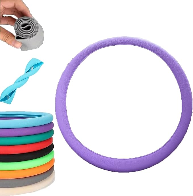 Cool Non-Slip Silicone Steering Wheel Protector - Black Thin Stretchy Car Cover, Universal Fit, Easy to Clean, Silent (Purple)